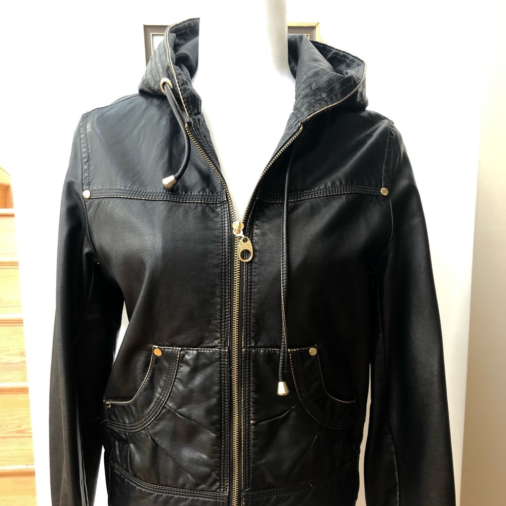 Sans Souci Faux Metallic Leather Hooded Jacket